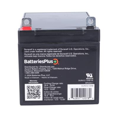 Duracell Ultra 12V 12AH AGM General Purpose Sealed Lead Acid (SLA) Battery with NB Terminals