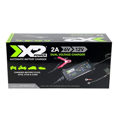 X2Power 2A 6V/12V Automatic Battery Charger and Maintainer for Motorcycle, and Powersport Batteries