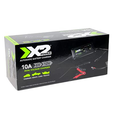X2Power 10A 6V/12V Automatic Battery Charger/Maintainer for Automotive, Golf, & Marine Batteries