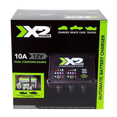 X2Power Dual Bank 12V 10A Marine Charger and Maintainer for Automotive & Heavy Duty Batteries