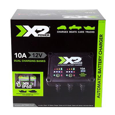 X2Power Dual Bank 12V 10A Marine Charger and Maintainer for Automotive & Heavy Duty Batteries