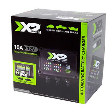 X2Power Dual Bank 12V 10A Marine Charger and Maintainer for Automotive & Heavy Duty Batteries - 0