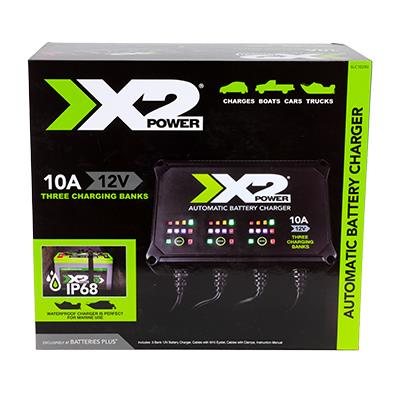 X2Power 3-Bank 12V 10A Marine Battery Charger and Maintainer for Automotive & Heavy Duty Batteries