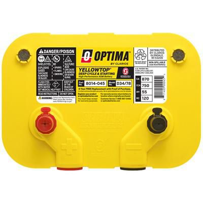 Optima Yellow Top Heavy Duty Battery | Dual Purpose AGM | 750CCA | Group Size 34/78