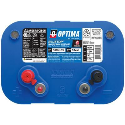 Optima Blue Top Marine & RV Battery | Deep Cycle AGM | 55AH | 750CCA | Group Size 34M