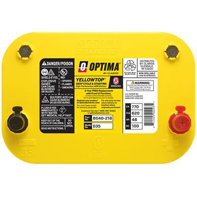 Optima Yellow Top Heavy Duty Battery | Dual Purpose AGM | 620CCA | Group Size 35