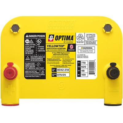 Optima Yellow Top Heavy Duty Battery | Dual Purpose AGM | 620CCA | Group Size 75/25