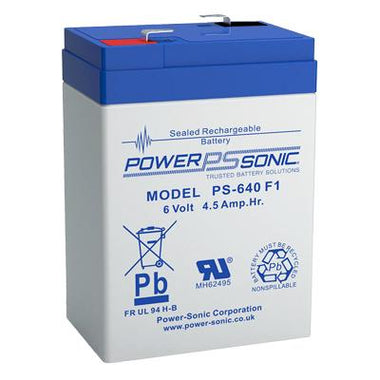 Power Sonic 6V 4.5AH AGM Sealed Lead Acid (SLA) Battery with F1 Terminals