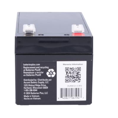 Duracell Ultra 12V 3.3AH General Purpose AGM Sealed Lead Acid (SLA) Battery with F2 Terminals